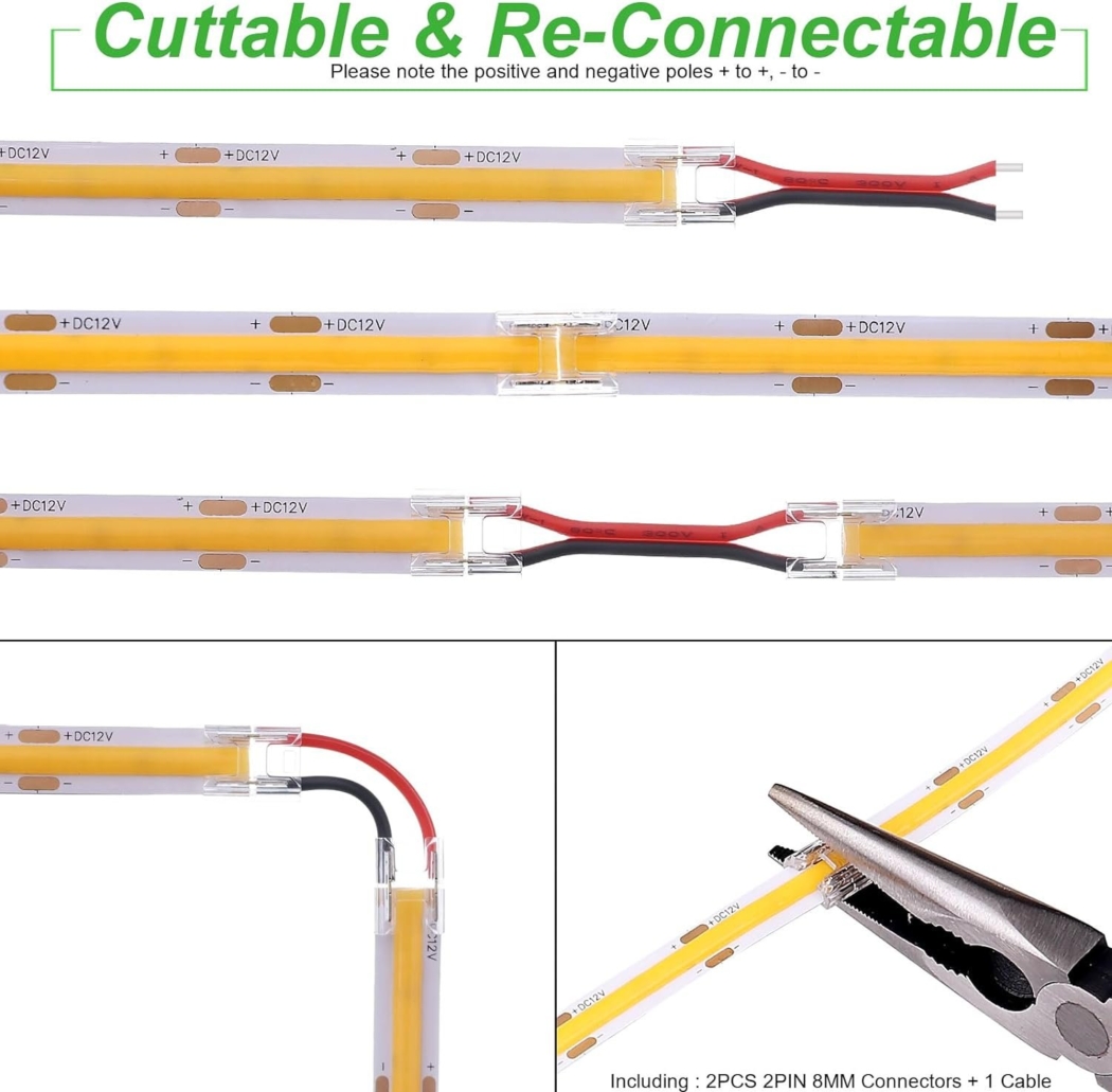 Quality IP68 Waterproof COB LED Strip Light, 3000K, 12V/24V/220V Flexible COB LED Tape for Indoor & Outdoor Lighting - Image 2