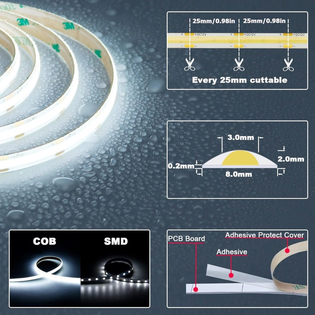 Wholesale Factory Flexible COB LED Strip Light, 12V/24V, 320 LEDs/m, CE RoHS CUL UKCA Certified, 5-Year Warranty - Image 3