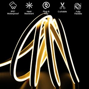 Warm White LED Neon Flex Double Side 220V 240V 120LED/m 8x16mm IP67 Waterproof Full Kit